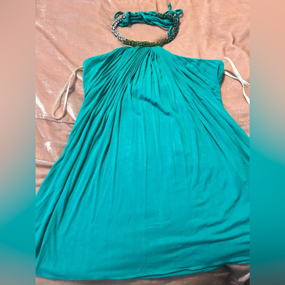 Women Sky rhinestone halter top.